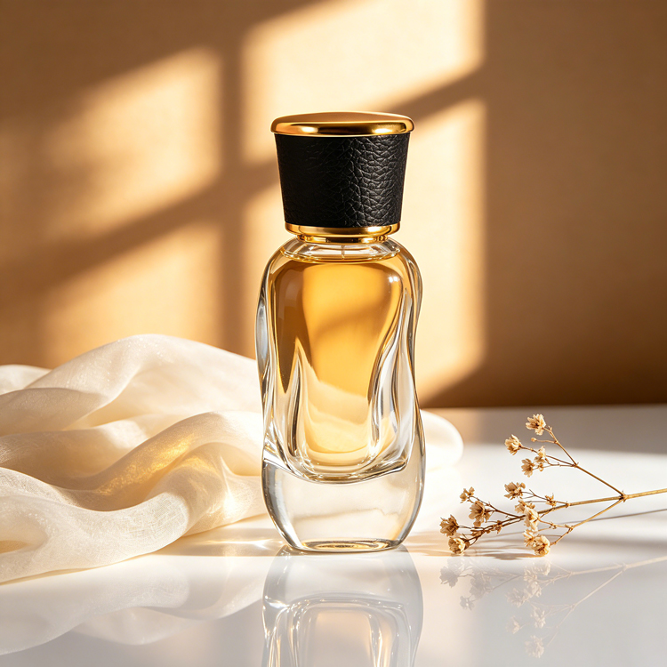 Botella de perfume de vidrio curvado de lujo con tapa, embalaje de fragancia vacío de alta gama para marca de perfume personalizada